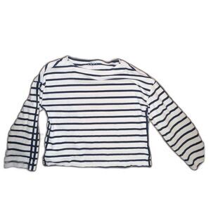 Loft Women's Navy and White Stripe Boatneck Top